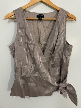Ann Taylor Metallic Silver Shimmery Wrap Camisole with Side Tie Size 14